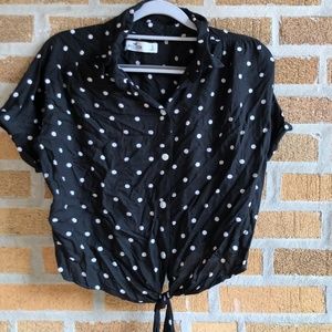 tie front polka dot collared shirt